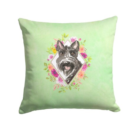 Carolines Treasures Carolines Treasures CK4374PW1414 14 x 3 x 14 in. Scottish Terrier Green Flowers Fabric Decorative Pillow CK4374PW1414